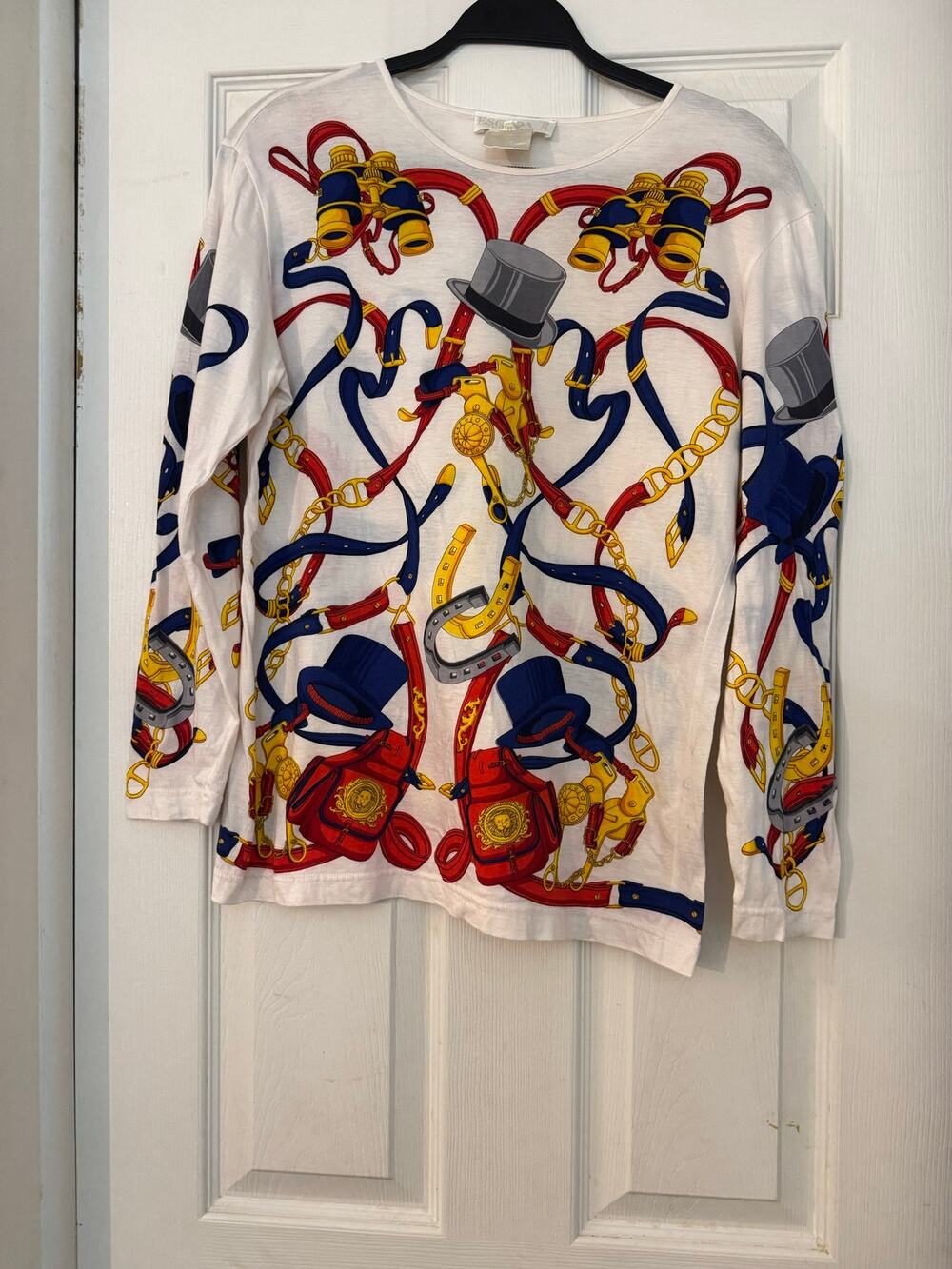 Escada Margaretha Ley Equestrian Top Hat Graphic Long Sleeve Top Sz 36 US 6